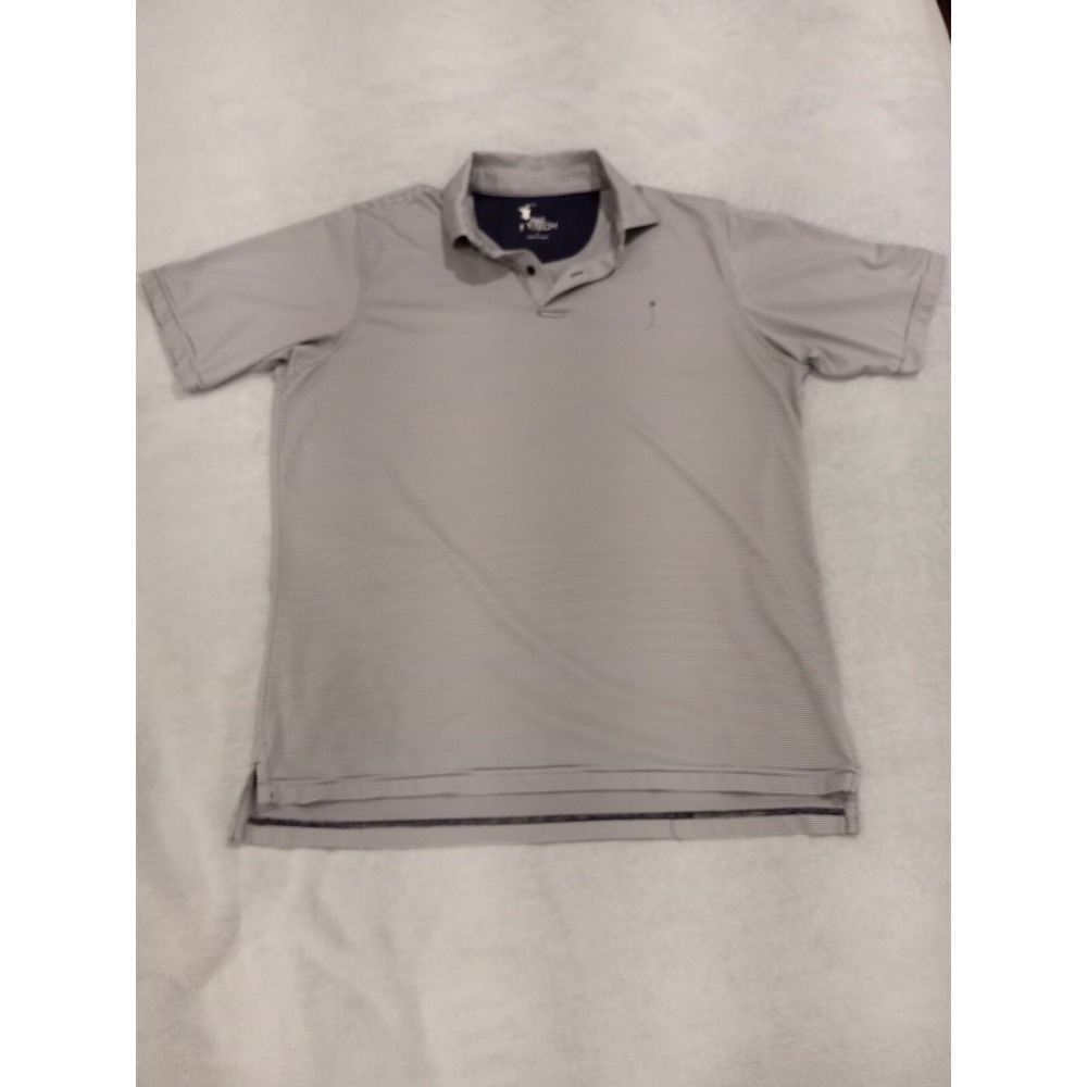 F&G Tech Golf Polo Shirt Mens Medium Blue White Striped Short Sleeve Carmel...